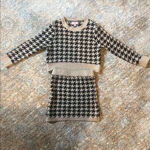 Stylish Houndstooth Kids Sweater and Skirt Set